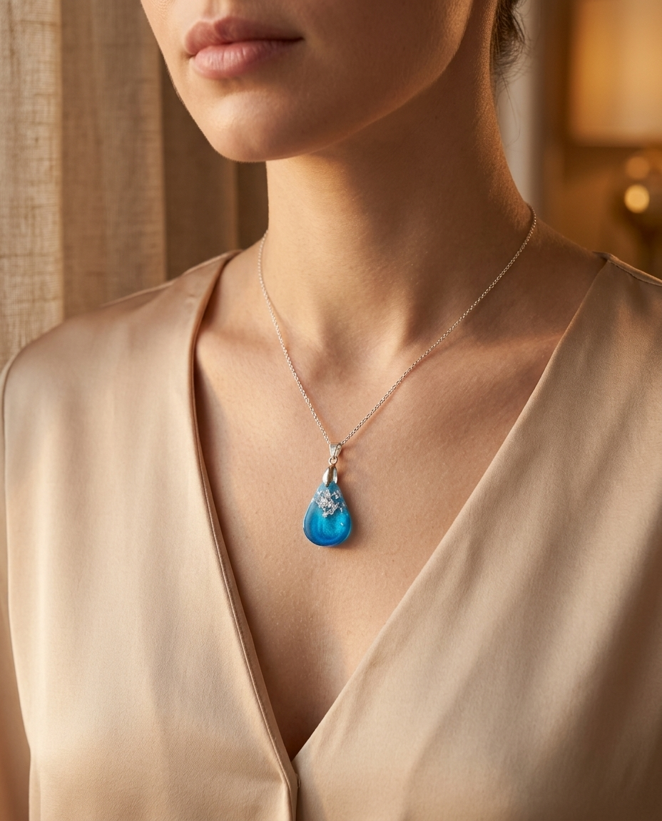 Azure Silver Tide Teardrop Pendant