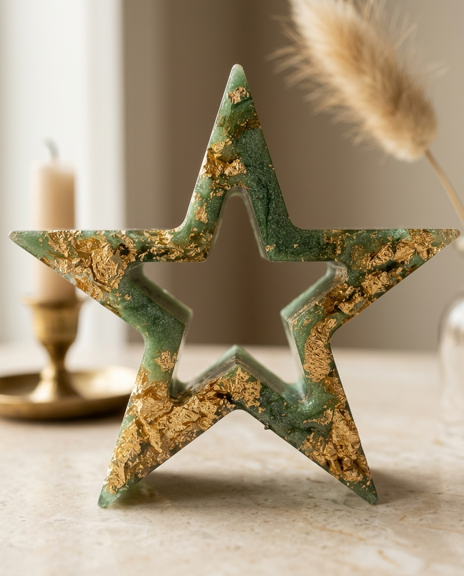 Sage Star small freestanding resin star with gold-effect flecks