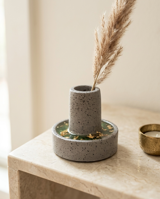 Ash Gilt two-tone vase in stone grey with green and gold-effect base