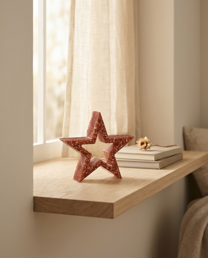 Ember Star freestanding resin star in rust and gold-effect leaf