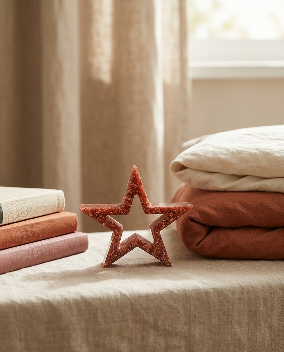 Ember Star freestanding resin star in rust and gold-effect leaf