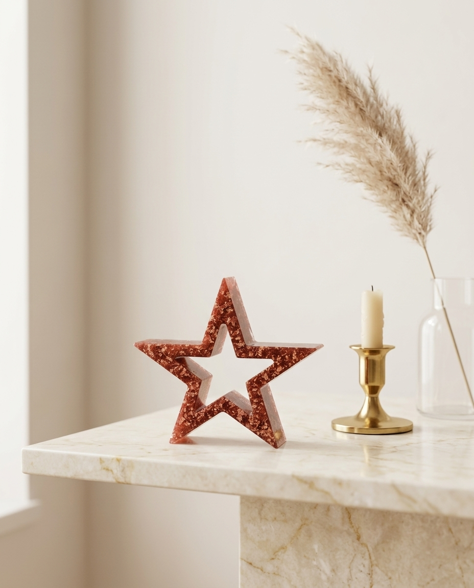 Ember Star freestanding resin star in rust and gold-effect leaf