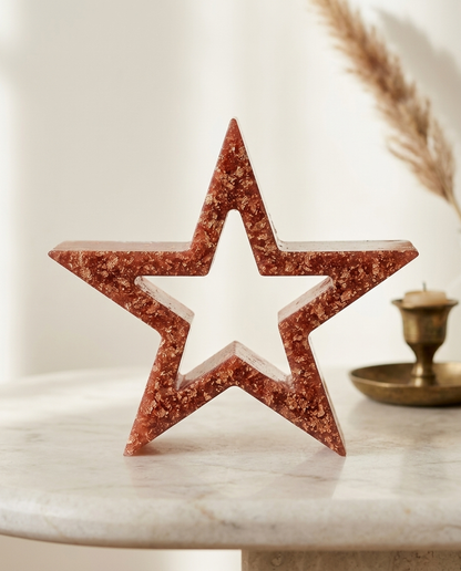Ember Star freestanding resin star in rust and gold-effect leaf