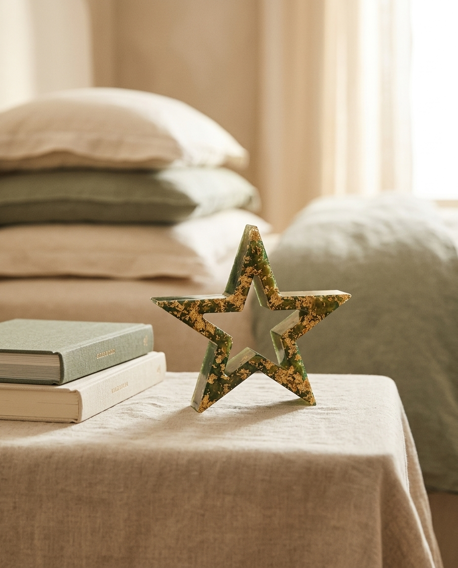 Emerald Star freestanding resin star with gold-effect leaf