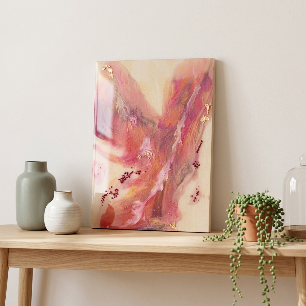 Rosewave original abstract resin painting in rose and gold