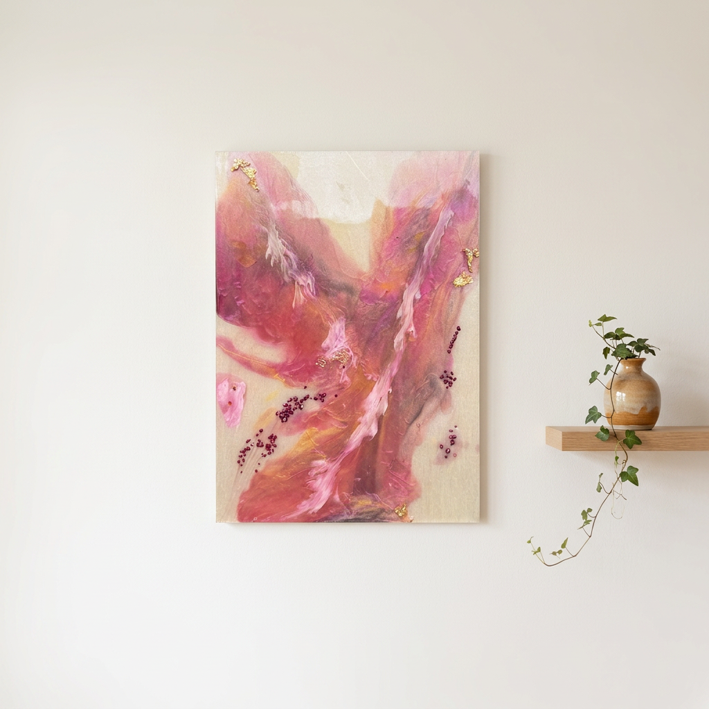 Rosewave original abstract resin painting in rose and gold