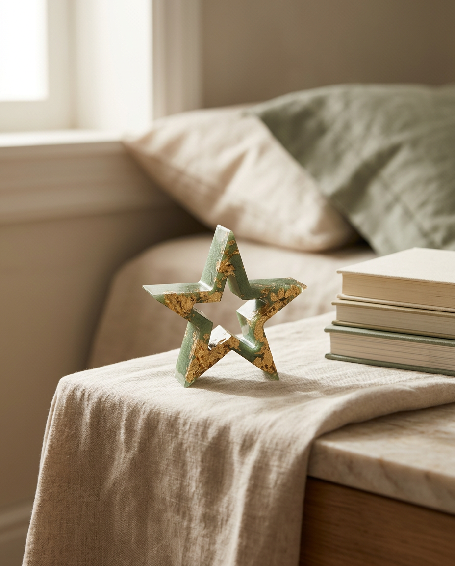 Sage Star small freestanding resin star with gold-effect flecks