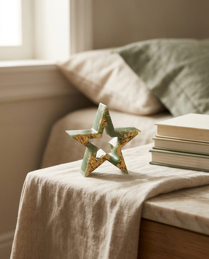 Sage Star small freestanding resin star with gold-effect flecks