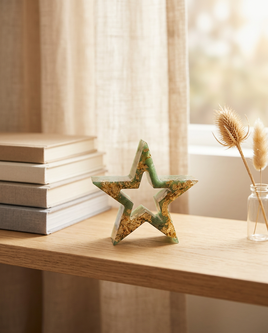 Sage Star small freestanding resin star with gold-effect flecks